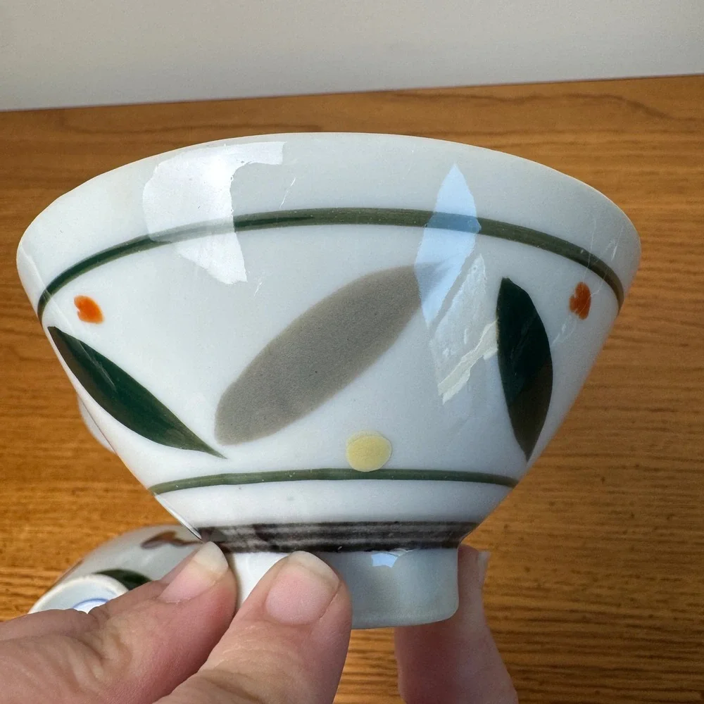 Japanese Style Ceramic Rice Bowl Set with Various abstract Bamboo Design Accents